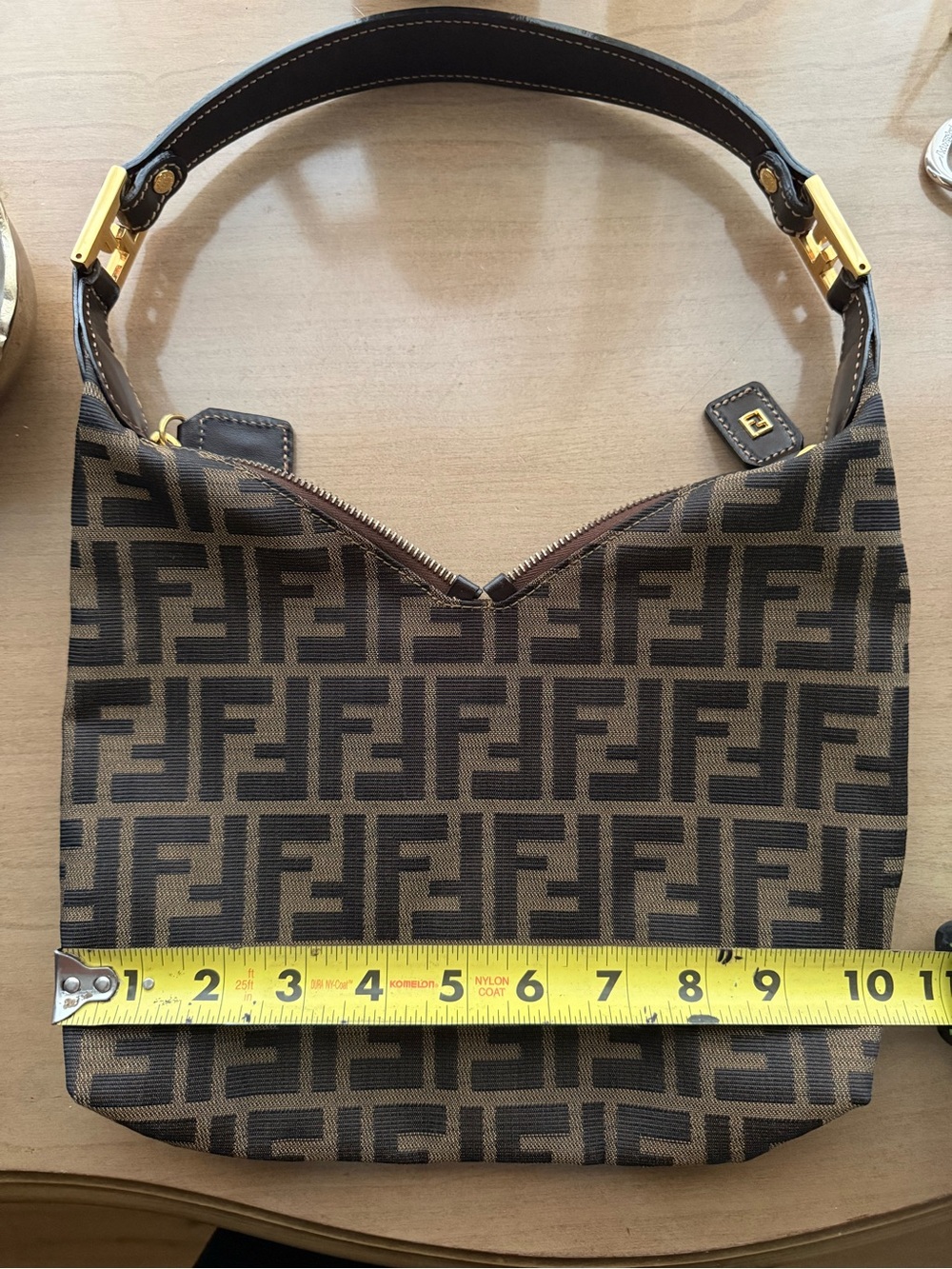 AUTHENTIC Fendi Brown Zucca FF Canvas Double-Handle Shoulder Bag - Picture 10 of 13